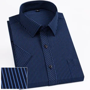 2020 New Arrival Summer Men Shirt Short Sleeve Striped Shirts Slim Fit Fashion Causal Work Business Brand Clothes DS401
