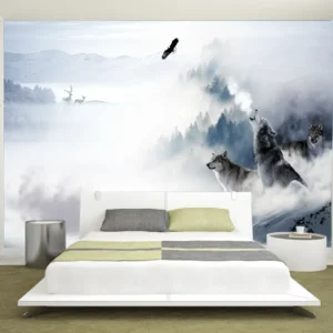 Custom Wall Wallpaper Nature Fog Ink Forest Snow scene wolf Bar Cafe KTV Background wall art wallpapers home decor