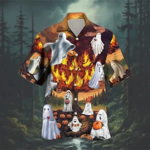2025 New Halloween Graphic 3D Print Men's Shirts Streetwear Horror Pumpkin Pattern Short Sleeve Hawaiian Shirt Unisex Y2k Tops