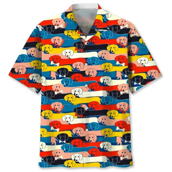 Cartoon Dachshund Dog 3d Printed Shirt For Men Animal Pets Graphics Short Sleeves Hawaiian Shirts Tops Loose Lapel Blouse - Image 2