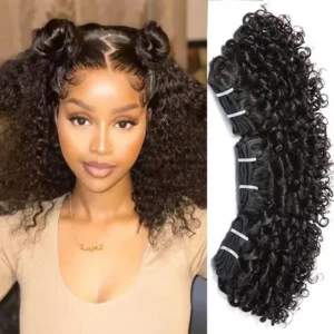 Short Kinky Curly Brazilian Hair Bundles With Closure 100% Unprocessed Hair Weft Extension Humain Hair Natural Color Virgin Hair