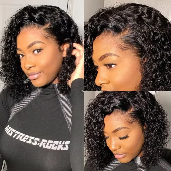 Short Kinky Curly Brazilian Hair Bundles With Closure 100% Unprocessed Hair Weft Extension Humain Hair Natural Color Virgin Hair - Image 5
