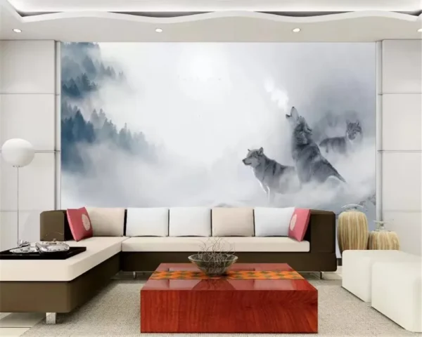 Custom Wall Wallpaper Nature Fog Ink Forest Snow scene wolf Bar Cafe KTV Background wall art wallpapers home decor - Image 5