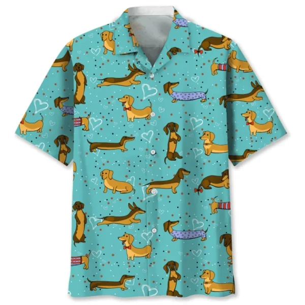 Cartoon Dachshund Dog 3d Printed Shirt For Men Animal Pets Graphics Short Sleeves Hawaiian Shirts Tops Loose Lapel Blouse - Image 4