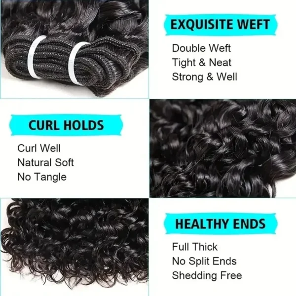 Short Kinky Curly Brazilian Hair Bundles With Closure 100% Unprocessed Hair Weft Extension Humain Hair Natural Color Virgin Hair - Image 4