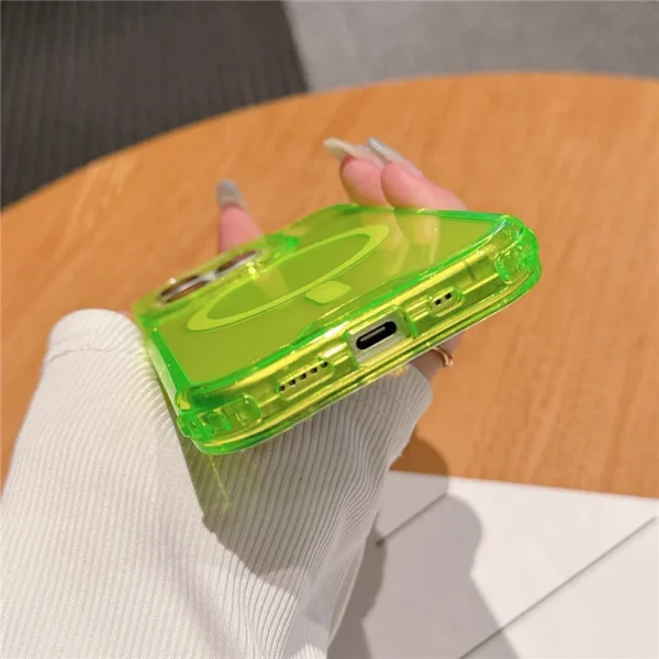 Magnetic Transparent Shockproof Armor Case for iPhone Magsafe Wireless Charge Cover Neon Color 3 in 1 16, 15, 13, 12, 14 Pro Max - Image 4