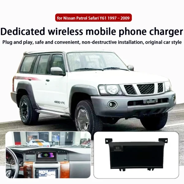 for Nissan Patrol Safari Y61 1997–2009 Center Console Storage Wireless Mobile Phone Charger QI 18W iPhone Magsafe Fast Charging - Image 2