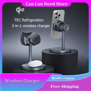 TEC Cooling Qi2 3 in 1 Magnetic Wireless Charger Stand 15W Fast Charging Folding Bracket for Iphone 16 Pro Max, Airpods,iwatch