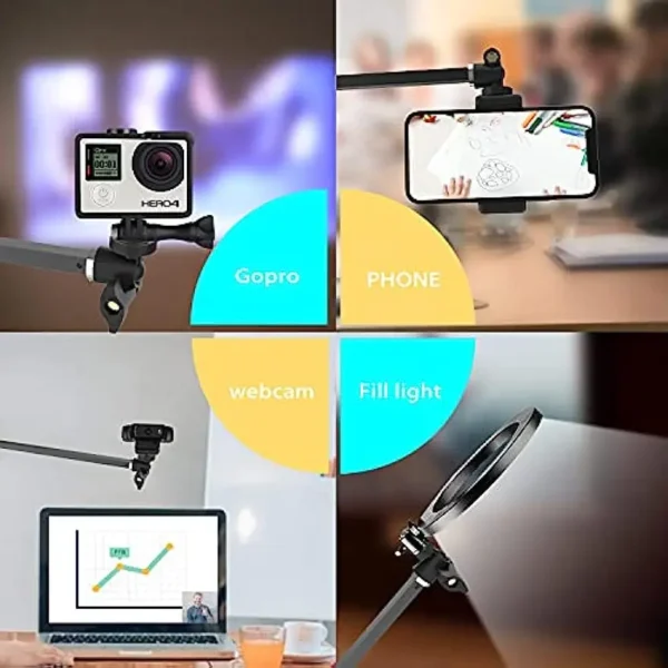 Long Overhead Tripod Mount for iPhone Webcam Ring Light,Desk Phone Holder for Over Head Video Recording Filming Live Streaming - Image 6