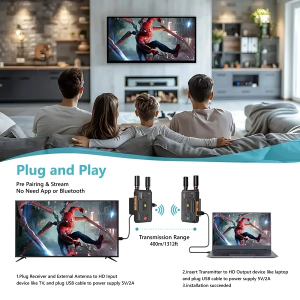 5G 4K Wireless HDMI Video Transmitter and Receiver Extender Kit 400m Los Range for DSLR Camera Laptop PC To TV Projector Monitor - Image 2