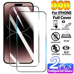 2Pcs 99D Tempered Glass for iphone 16 15 14 13 12 11 Pro Max 12 Mini 16E Screen Protectors Film For iphone X XR Xs 6 7 8 Plus
