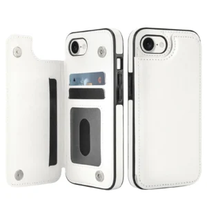 Shockproof Leather Card Holder Wallet Phone Case For iPhone 16e 16 Pro Max 15 Plus 14 13 12 11, Magnetic Clasps Kickstand Cover