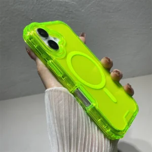 Magnetic Transparent Shockproof Armor Case for iPhone Magsafe Wireless Charge Cover Neon Color 3 in 1 16, 15, 13, 12, 14 Pro Max