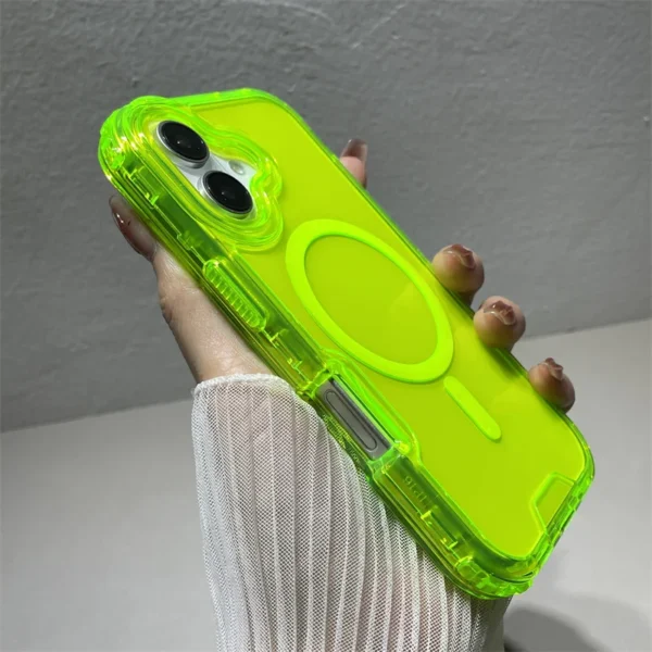 Magnetic Transparent Shockproof Armor Case for iPhone Magsafe Wireless Charge Cover Neon Color 3 in 1 16, 15, 13, 12, 14 Pro Max