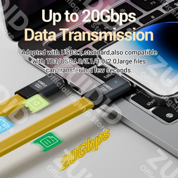 USB3.2 20Gbps Type C to Type C Flat Data Cable ThunderBolt 3 PD100W 5A USB-C Cord For iPhone 15 Pro MacBook Pro Samsung Xiaomi - Image 4