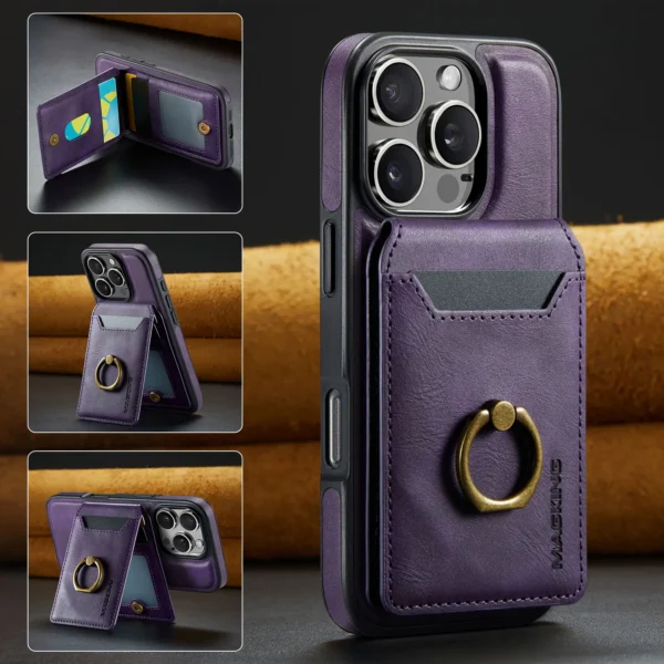 Detachable Card Bag Case For iPhone 17 Pro Max 16 Plus 15 14 13 12 Magsafe Leather 4 Cards Wireless Charging Magnetic Back Cover - Image 5
