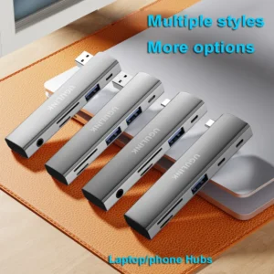 90 Degree Type-C USB 3.0 6 in 1 Hub to PD60W TF/SD 3.5mm Jack Adapter Cables Card Read For Samsung Xiaomi Huawei iphone 15 pro