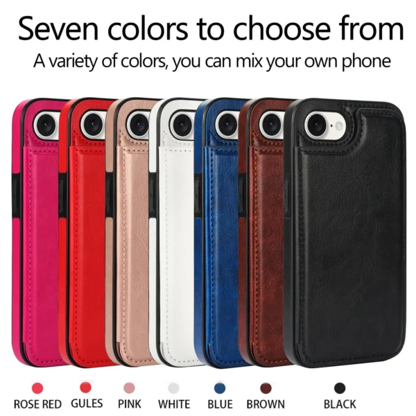 Shockproof Leather Card Holder Wallet Phone Case For iPhone 16e 16 Pro Max 15 Plus 14 13 12 11, Magnetic Clasps Kickstand Cover - Image 2