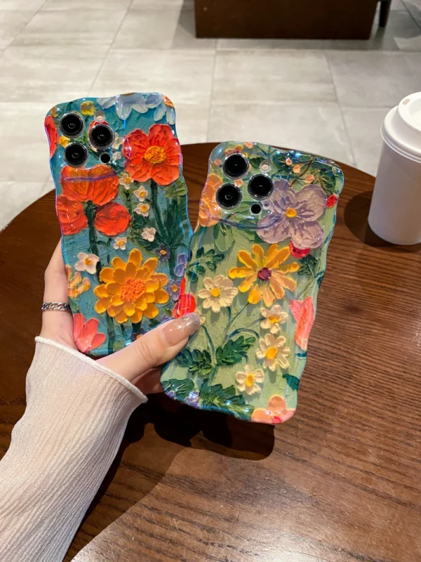 Luxury Green Laser Flowers Phone Case For iPhone 14 Plus 11 12 13 15 Pro Max 16 SE4 Lens Protection Shockproof Bumper Soft Cover - Image 2