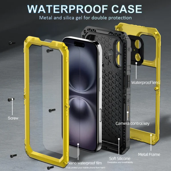 Case For iPhone 7 8 16 15 14 Plus 13 12 11 Pro XS Max XR IP68 Certified Waterproof Metal Protect Cover Heavy Duty Aluminum Funda - Image 5