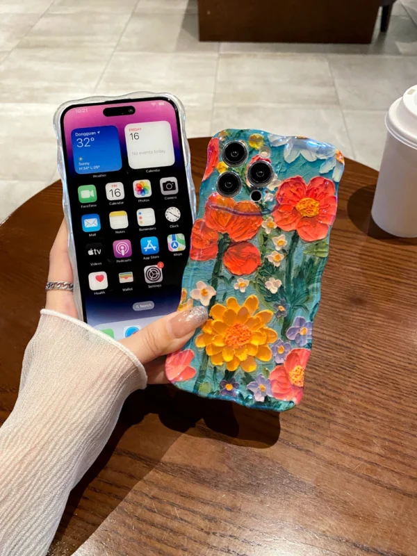 Luxury Green Laser Flowers Phone Case For iPhone 14 Plus 11 12 13 15 Pro Max 16 SE4 Lens Protection Shockproof Bumper Soft Cover - Image 4