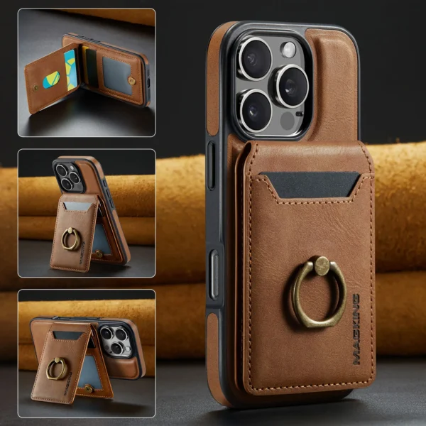 Detachable Card Bag Case For iPhone 17 Pro Max 16 Plus 15 14 13 12 Magsafe Leather 4 Cards Wireless Charging Magnetic Back Cover - Image 2