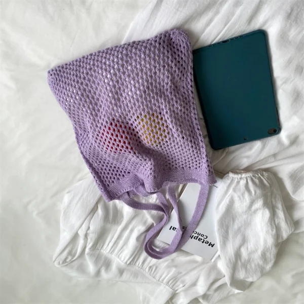 2025 Summer Shoulder Bag Handwoven Handbags For Vacation And Daily Use Women Mesh Straw Woven Tote Large Capacity Beach Hand - Image 5