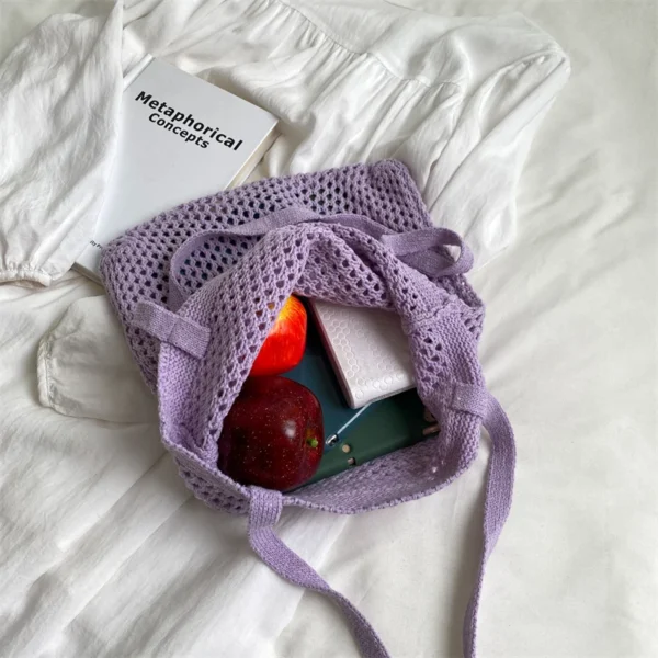 2025 Summer Shoulder Bag Handwoven Handbags For Vacation And Daily Use Women Mesh Straw Woven Tote Large Capacity Beach Hand - Image 6