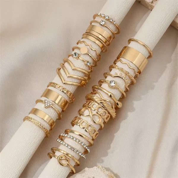 30pcs Elegant Stacking Rings Trendy Infinity / Chain / Knot Design Inlaid Rhinestone Golden Daily Outfits Party Accessories - Image 3