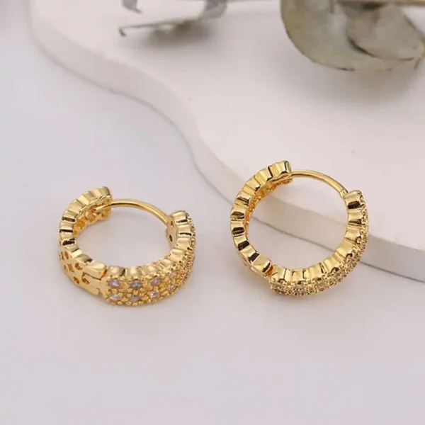 Fashionable And Elegant Shining Zircon Golden Hoop Earrings For Women's Classic Retro Banquet Decoration Exquisite Festival Gift - Image 4