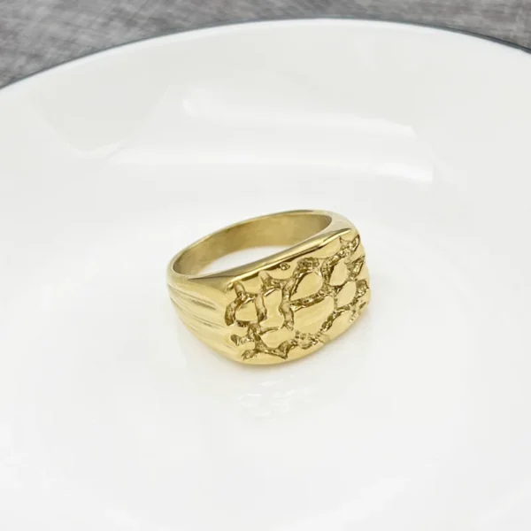 1PC Mens Golden Nugget Ring Stainless Steel Nuggets Style Hip Hop Punk Men Single Ring - Image 6