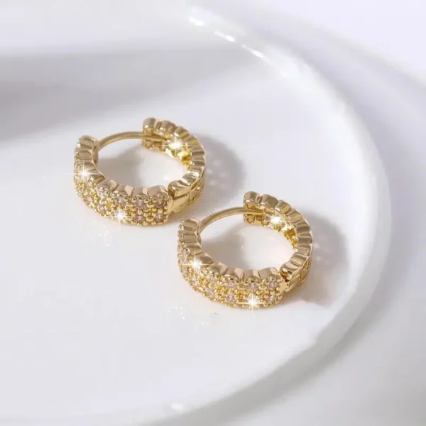 Fashionable And Elegant Shining Zircon Golden Hoop Earrings For Women's Classic Retro Banquet Decoration Exquisite Festival Gift - Image 2