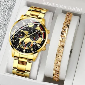 2PCS Fashion Men Business Watche Bracelet Set Luxury Male's Analog Quartz Wristwatch Reloj Hombre（Without Box）