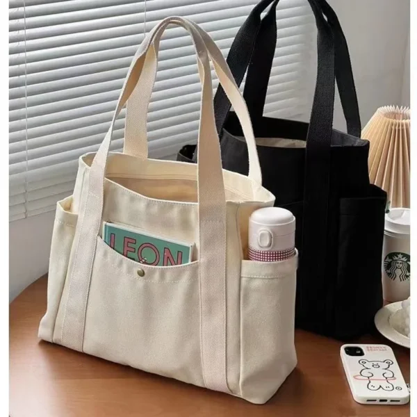 Large Capacity Canvas Solid Letter Tote Bag Versatile Handbag for Commuter Work Student Class Underarm Women's Bag shopping bag - Image 5