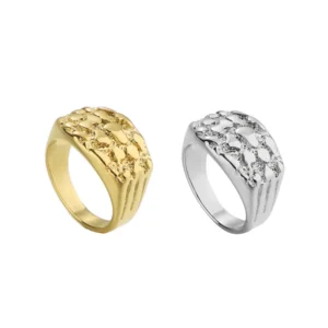 1PC Mens Golden Nugget Ring Stainless Steel Nuggets Style Hip Hop Punk Men Single Ring