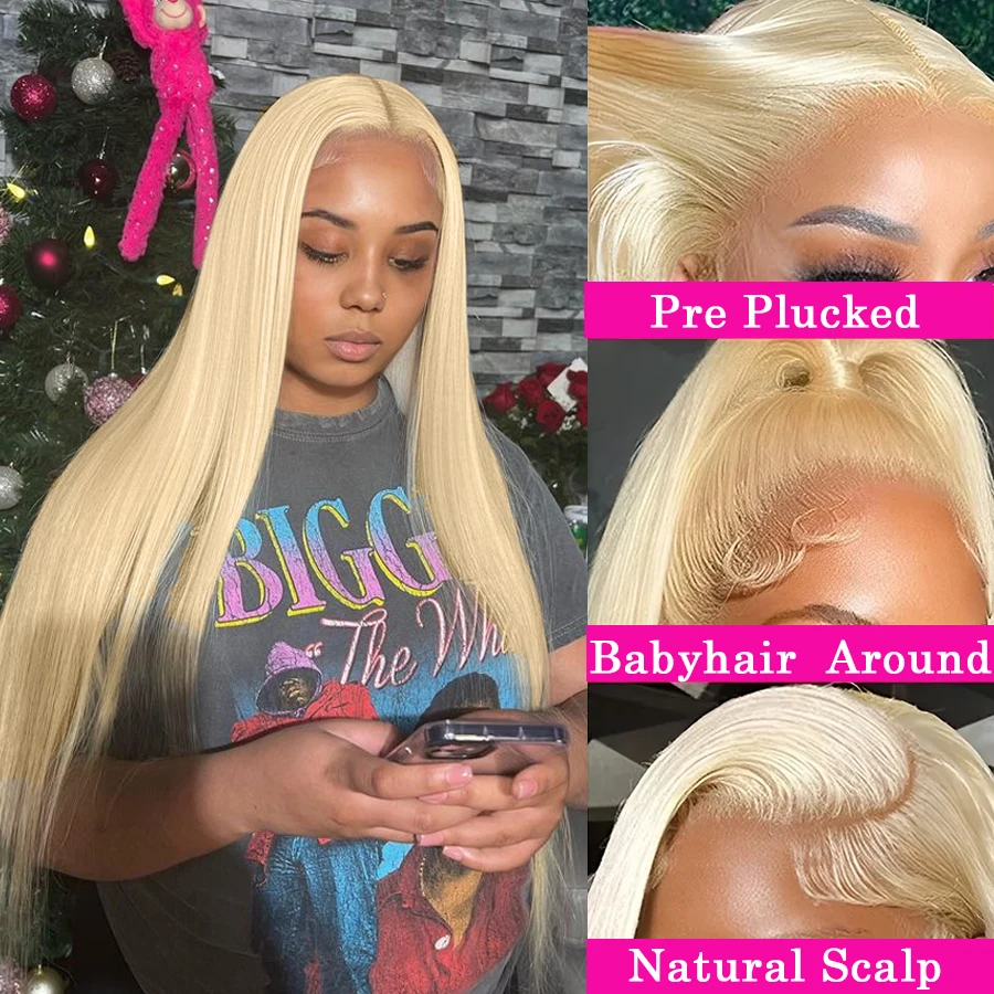 Wow Angel 613 Blonde 13X6 HD Lace Full Frontal Wigs Straight Human Hair Wigs Pre Plucked Deep Parting Brazilian Hair For Women - Image 2