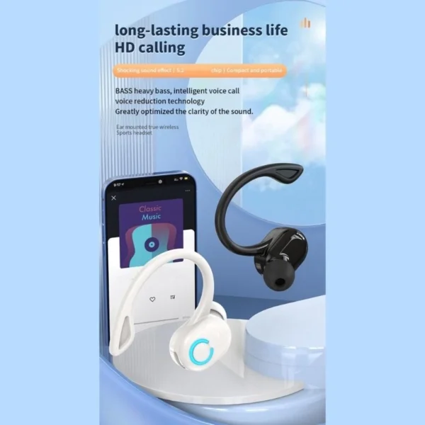Bluetooth 5.2 Business Wireless Headphone Ear-Hook Mini HIFI Bass Noise Cancelling Earphone With Mic Earbuds Sport Game Headset - Image 3