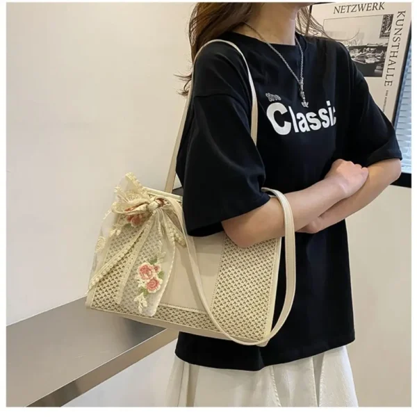 New Straw Vine Tote Bag Shoulder Handheld Travel Basket Women Beach Bag Handwoven Bag Straw Woven Bag Women's - Image 3