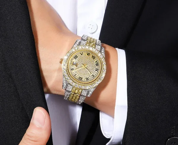 Men Watches 2pcs Luxury Men's Fashion Business Sport Watch Calendar Quartz Wristwatches Relogio Masculino Cuban Bracelet Set - Image 3