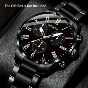 2PCS/Set Fashion Men Business Watches Casual Black Band Mens Quartz Wrist Watch Bracelet Set Reloj Hombre（Without Box）