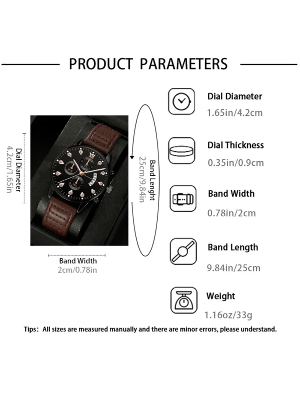 2pcs Quartz Watches Bracelet Watch Set For Men Business Fashion Casual Round Pointer Calendar Watch Accessories - Image 5