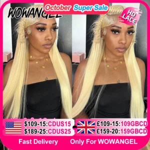 Wow Angel 613 Blonde 13X6 HD Lace Full Frontal Wigs Straight Human Hair Wigs Pre Plucked Deep Parting Brazilian Hair For Women
