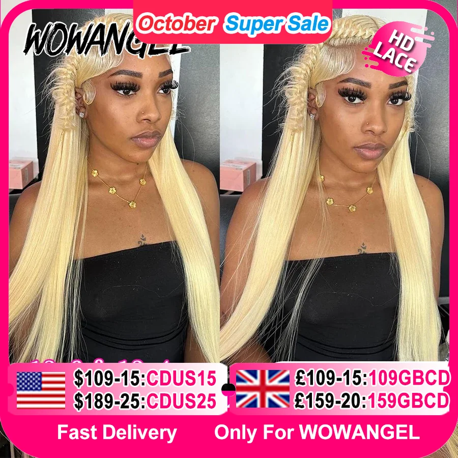 Wow Angel 613 Blonde 13X6 HD Lace Full Frontal Wigs Straight Human Hair Wigs Pre Plucked Deep Parting Brazilian Hair For Women