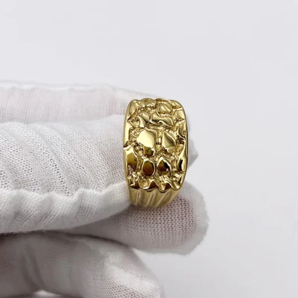 1PC Mens Golden Nugget Ring Stainless Steel Nuggets Style Hip Hop Punk Men Single Ring - Image 3