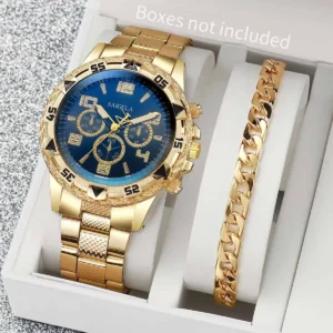 2PCS Fashion Men Quartz Watch Luxury Large Business Quartz Watches Bracelet Set Reloj Hombre（Without Box）