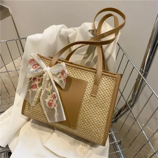 New Straw Vine Tote Bag Shoulder Handheld Travel Basket Women Beach Bag Handwoven Bag Straw Woven Bag Women's - Image 5