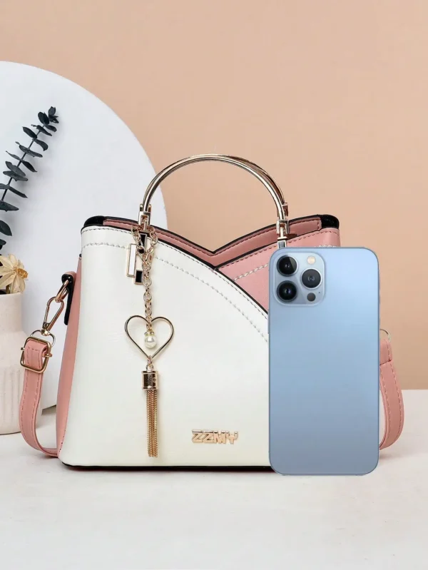 Fashion splicing color blocking large capacity women's handbag, casual versatile crossbody bag - Image 5