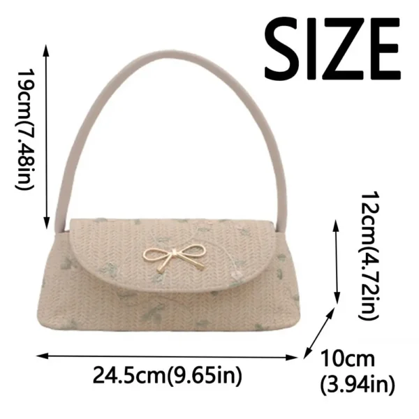 Portable Straw Underarm Bag Flower Design Handwoven Woven Shoulder Bag Unadjustable Weaving Embroidered Handbag - Image 6