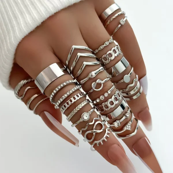 30pcs Elegant Stacking Rings Trendy Infinity / Chain / Knot Design Inlaid Rhinestone Golden Daily Outfits Party Accessories - Image 6