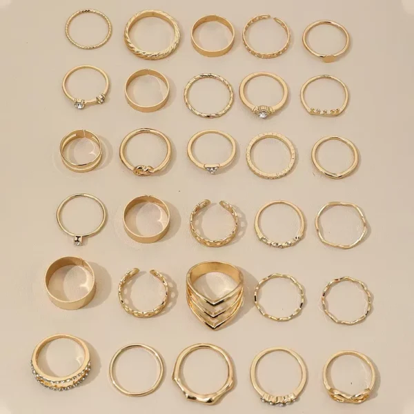 30pcs Elegant Stacking Rings Trendy Infinity / Chain / Knot Design Inlaid Rhinestone Golden Daily Outfits Party Accessories - Image 4